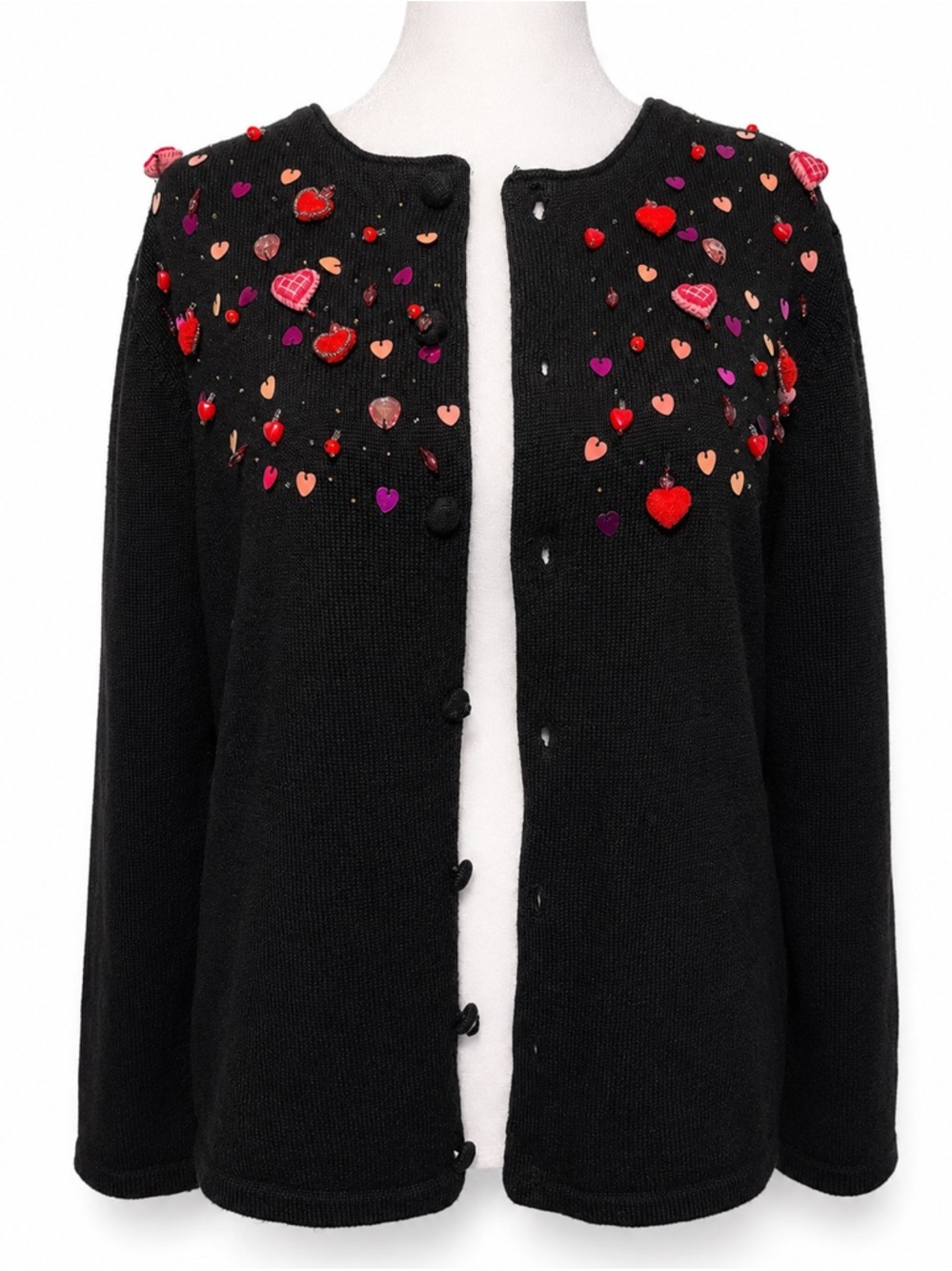 Bobbie Bel Beaded Heart Cardigan Black Valentine Cottagecore Sweater